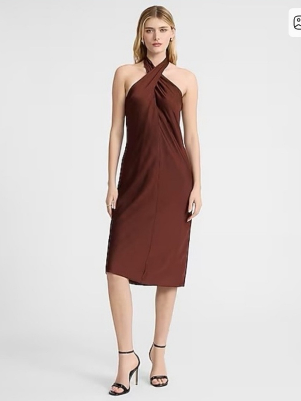 Express Brown Satin Midi Dress